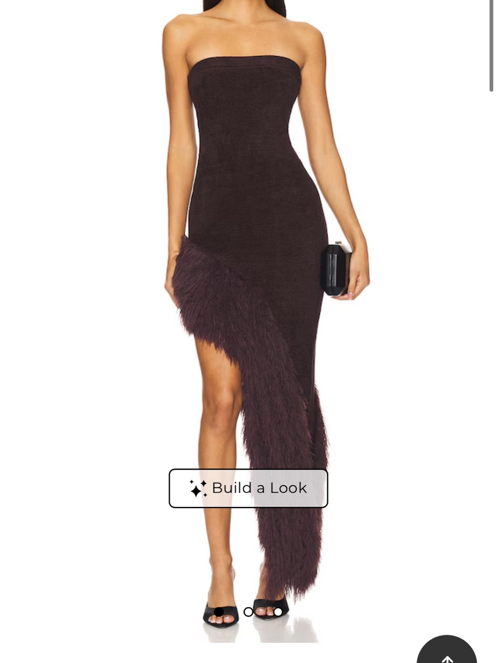 NBD Strapless Feather-Trim Asymmetrical Bodycon Dress - Deep Brown